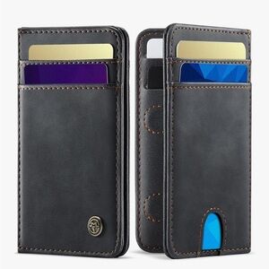 Usroom Wallet unisex RFID Blocking Card Holders And Money Slots Retro Black/347